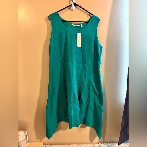 Soft Surroundings Dress Size Large Teal Cotton Gauze Tank Blue Boho - Picture 1 of 5